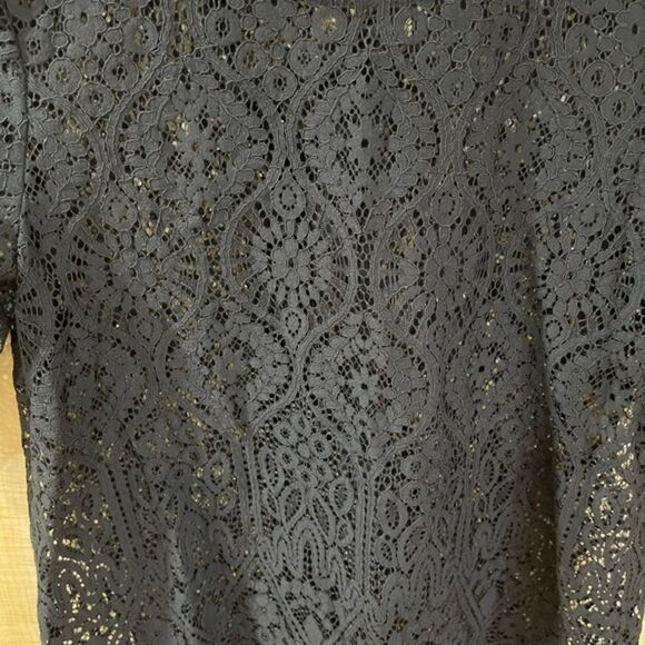 LOFT Black Lace Short Sleeve Top with Bow in Back - Picture 3 of 6